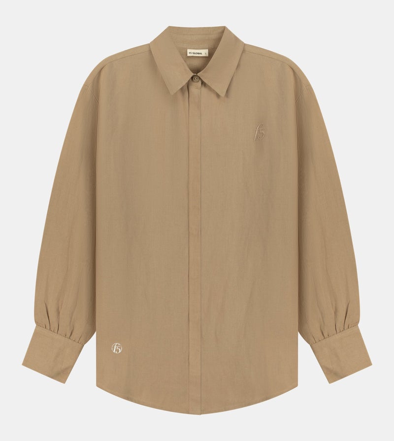 إف5 قميص نسائي كتان بأزرار - بني فاتح - Image 1